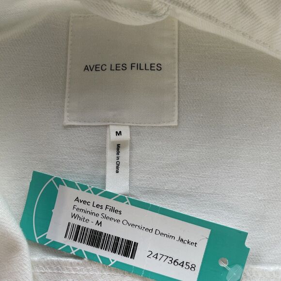 AVEC LES FILLES Oversized Denim Jean Jacket Off White Ruffled Feminine Sleeve M - Picture 4 of 16